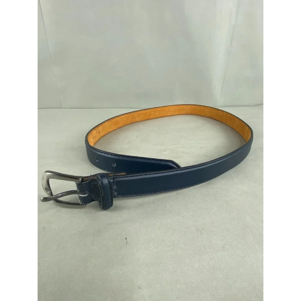 VTG Silver Goose Navy Blue Leather Belt 30-32 Silver Buckle Classic Minimalist